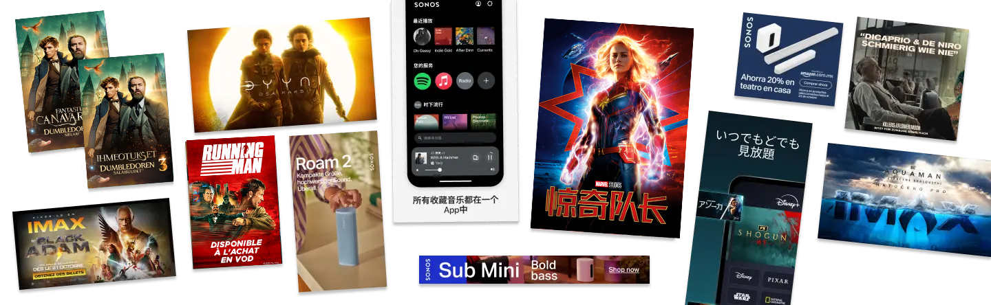 A wide collage of localized entertainment and consumer campaign creative